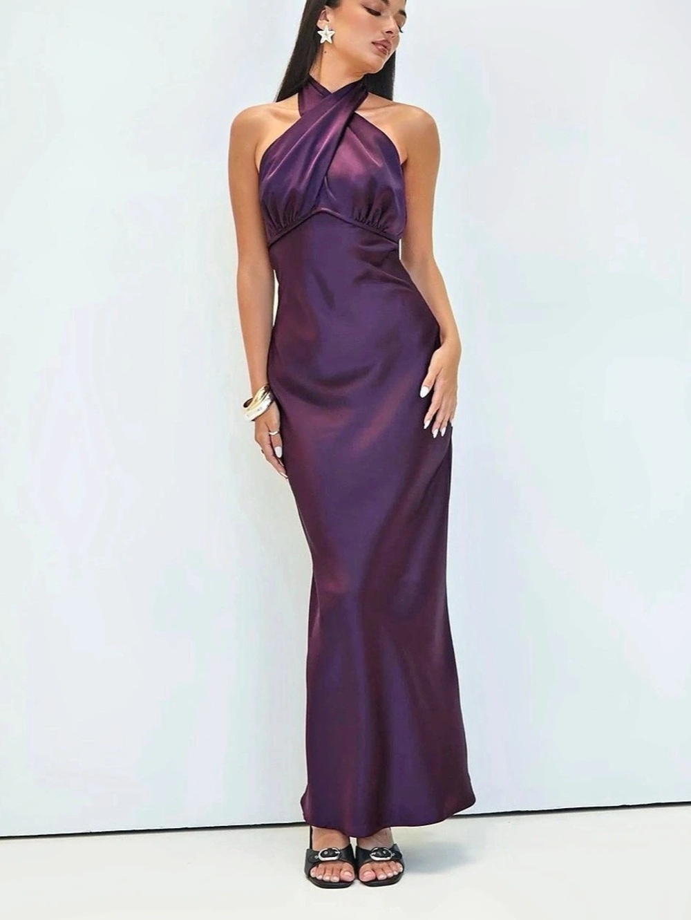 Dark Halter Neck Purple Dress